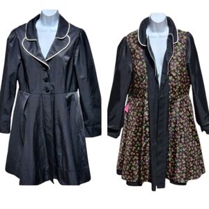 **Not Available*Betsey Johnson Black Bow Floral Inner Coat Peacoat XL